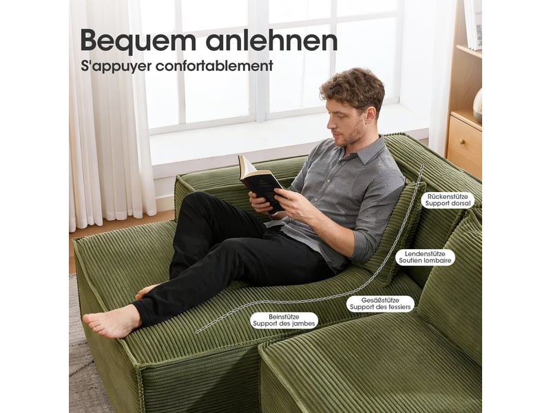  Canapé 3 places en tissu  avec 2 coussins, assise ressorts ensachés et mousse haute densité, design épuré  - Conforama E