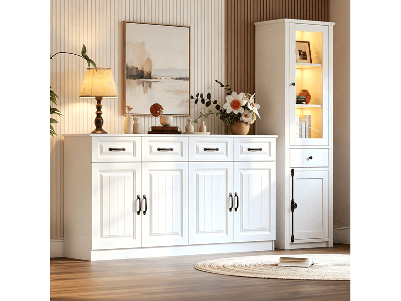 Meuble rangement buffet vitrine rangement 2 elements blanc mdf salon sejour maison homvra - Conforama B