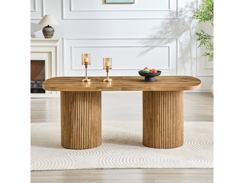 Table à manger ovale 6 à 8 places à piétement cannelé - lpospi - style wabi-sabi en mdf aspect bois - bois - Conforama C