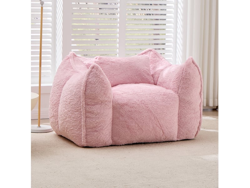 Giant bean bag chair with pillow, comfy large bean bag chairs for adults and kids, faux fur floor sofa for living room bedroom apartment, pink - Conforama B
