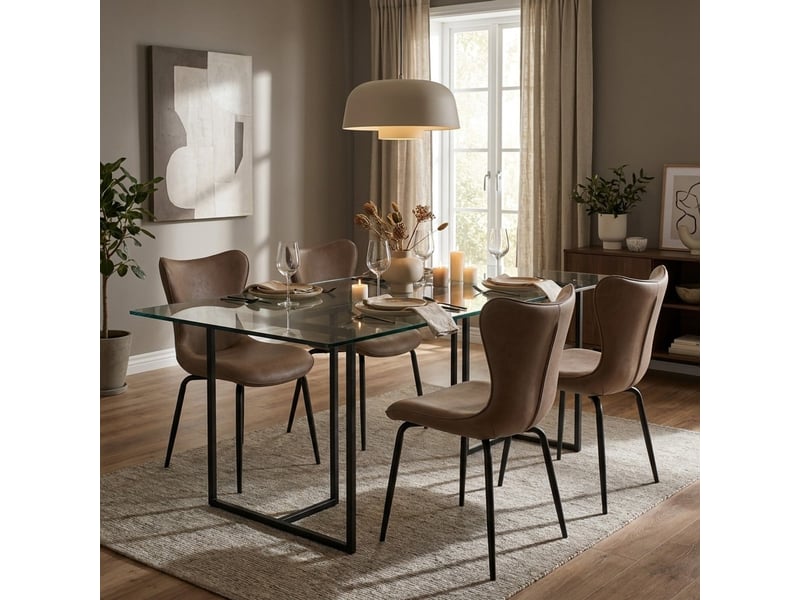  Lot de 4 chaises de salle à manger rembourrées en similicuir viola - marron  - Conforama B