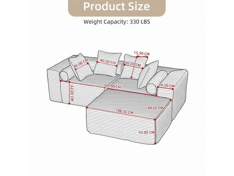  Canapé modulable d’angle compressé 217x110x60 cm 3 places en mousse et velours côtelé couleur gris, moderne  - Conforama C
