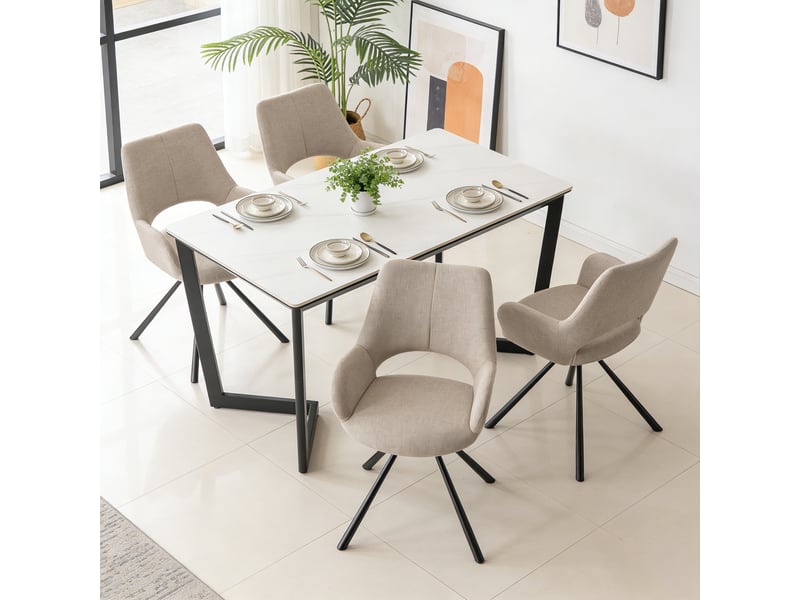  Lot de 4 chaise de salle à manger avec accoudoirs, pieds métal, beige  - Conforama B