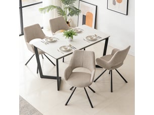 Lot de 4 chaise de salle à manger avec accoudoirs, pieds métal, beige