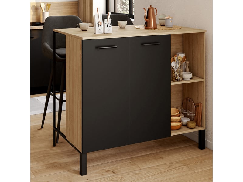 Table de bar îlot cina 100 cm bois noir et plateau façon hêtre  - Conforama B
