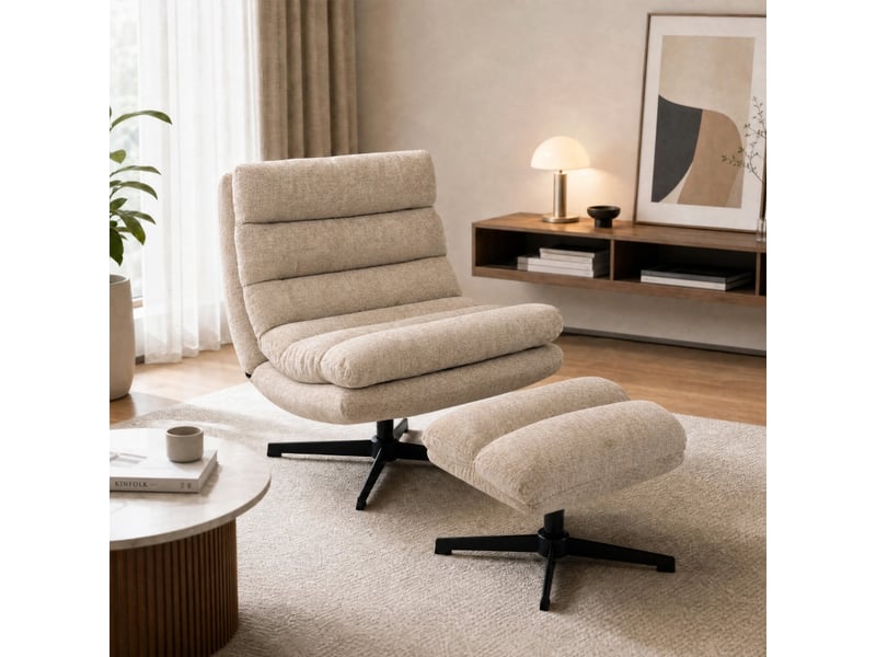 Fauteuil de salon - fauteuil lounge avec repose-pieds, fauteuil pivotant en chenille avec repose-pieds réglables en hauteur, brun - Conforama C