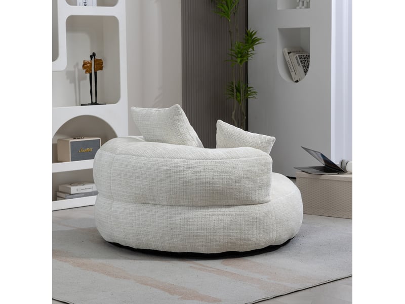  Fauteuil pouf 108x108x52 cm à dossier haut beige  - Conforama D