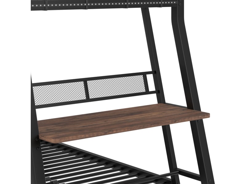  Lits superposés 90 × 200 cm, bureau latéral, 2 tiroirs sous le lit, led et échelle, structure en métal et mdf, noir  - Conforama E