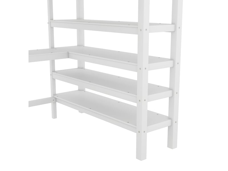  Lit mezzanine enfant 140x200 cm, table, étagère, garde-corps, sommier, pin blanc, sans matelas  - Conforama E