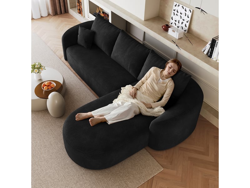 Canapé d'angle modulable en chenille 266 cm 4 places noir - sans montage - Conforama R