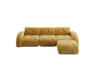 Fauteuil relax canapé d'angle modulaire 3 places en tissu chenille jaune avec repose-pieds intégré pour salon moderne
