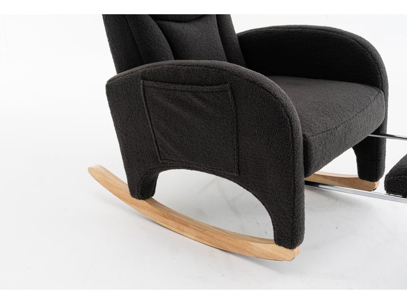  Fauteuil à bascule relax avec repose-pieds pliable, appui-tête et dossier ergonomique en tissu teddy gris foncé  - Conforama E