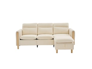 Canapé d'angle réversible fixe <strong></strong> <strong></strong> 3 places Tissu beige avec coffre de rangement