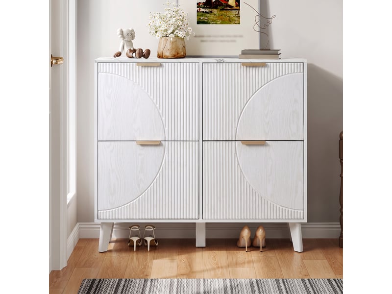  Meuble à chaussures 105 x 24 x 95,5 cm mdf blanc, 4 rabats,grand rangement d'entrée GL Store - Conforama D