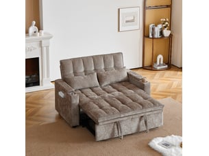 Canapé droit convertible <strong>MODENVIE</strong> <strong></strong> 2 places Tissu marron avec coffre de rangement