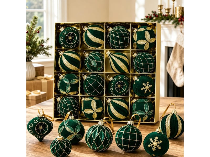 Lot de 16 boules de noël 8 cm, décorations suspendues pour sapin de noël, ornements de fête pour maison, vert foncé - Conforama B