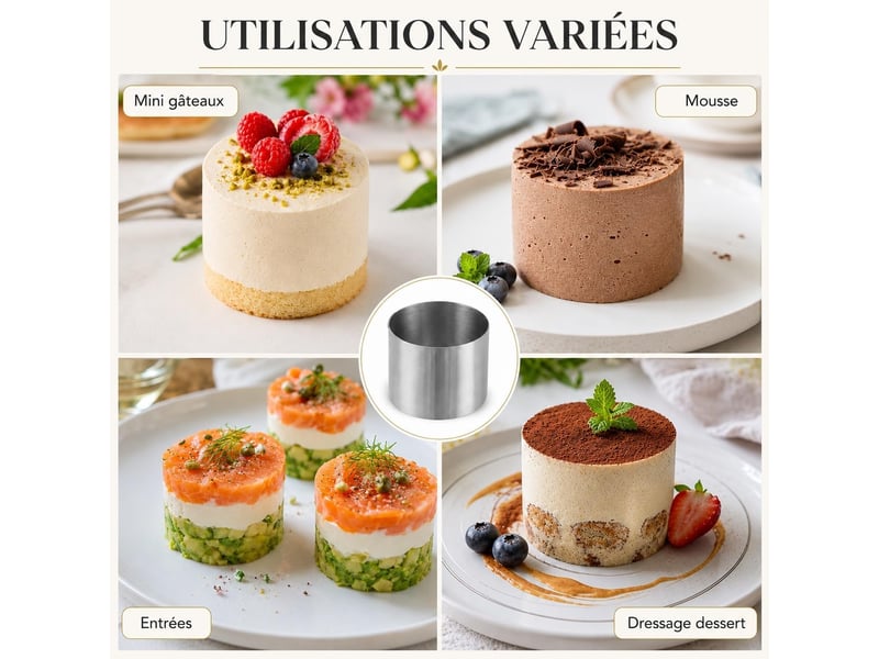  Cercles à pâtisserie inox lot de 15 - ø 5 x h 5 cm cercles à mousse sans fond pour mini entremets, gâteaux individuels, tartares et dressage de table Cake tin - Conforama D