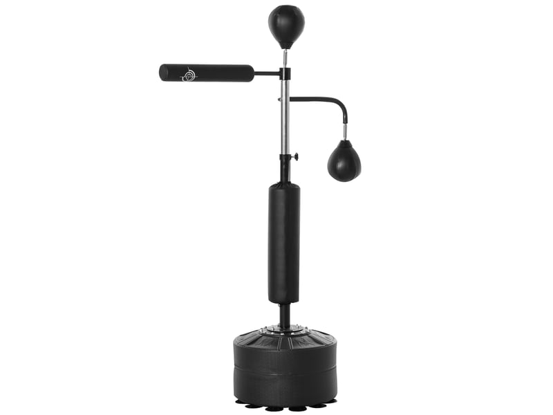  Sac de frappe autoportant 4 en 1 à hauteur réglable avec 2 balles, poteau et base, remplissable d'eau ou de sable, 88 x 50 x 160-230 cm, noir  - Conforama B