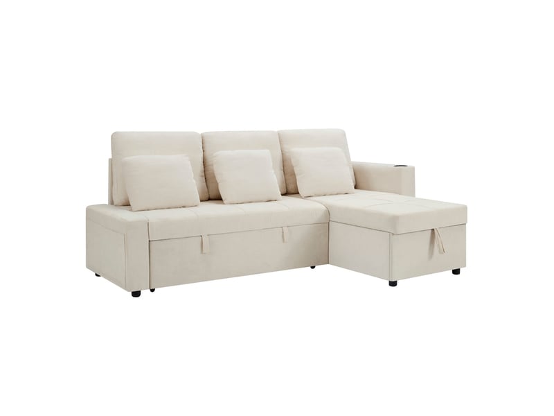  Canapé-lit 3 places convertible 201,3x126,1x86,1 cm avec rangement couleur beige clair, poches latérales, coffre sous  - Conforama A
