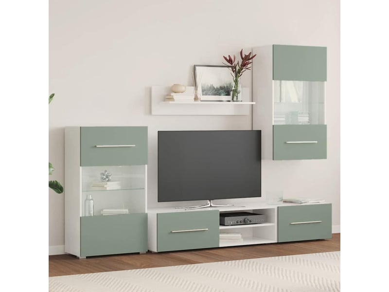  Meubles tv avec lumière led 5 pcs vert olive bois d'ingénierie  - Conforama C