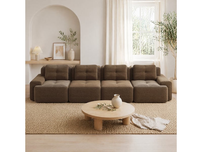 Canapé modulaire 4 places marron en velours côtelé - 382 x 104 x 69 cm - Conforama B