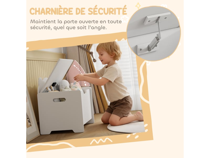  Coffre à jouet enfant avec couvercle rabattable, coffre de rangement enfant, forme d'ours, 60 x 38 x 48 cm, blanc  - Conforama E