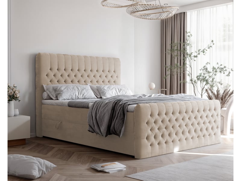  Lit adulte alba plus - 200x200 cm - matelas ressorts + surmatelas - coffre de rangement - velours dense hydrofuge beige clair ALBA PLUS - Conforama B