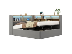 Lit avec rangement 140x190 cm <strong></strong>  <strong></strong> coloris gris