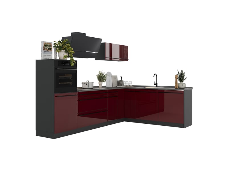  Vicco cuisine en angle, rouge brillantanthracite, 287 x cm plan de travail anthracite  - Conforama E