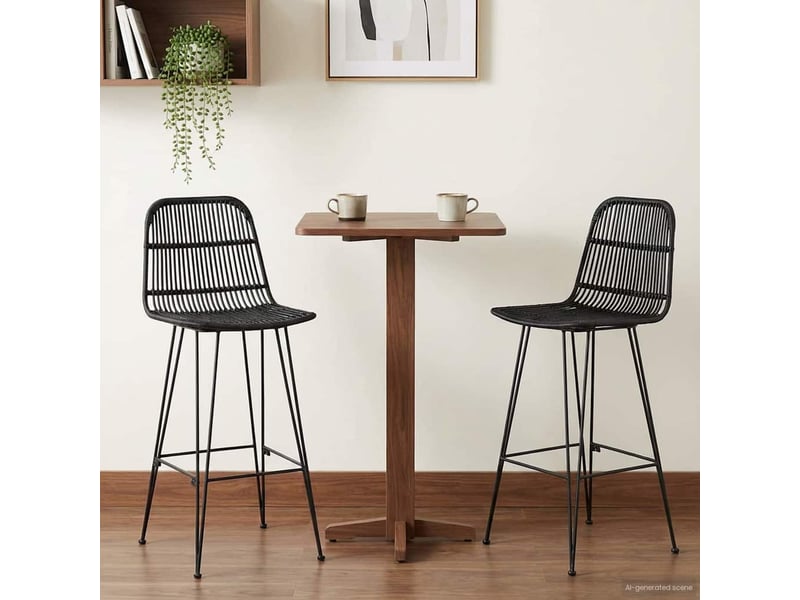  Lot de 2 tabouret de bar, chaise de bar noir 44x55x109 cm rattan et acier  - Conforama B