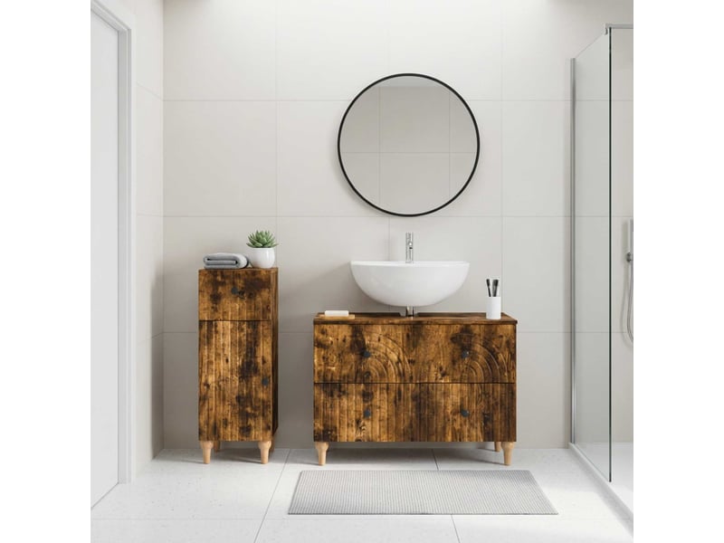 Ensemble de 2 meubles de salle de bain alkmaar chêne fumé cf63048 - Conforama B
