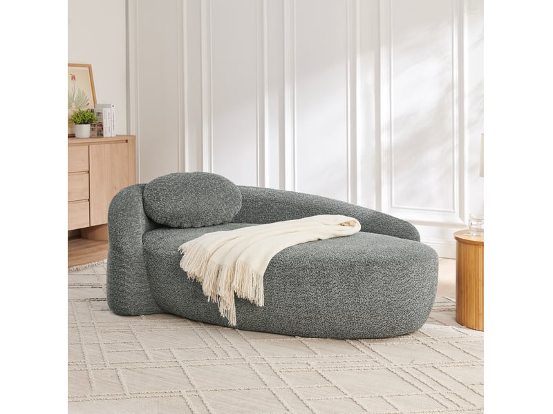 Canapé 1 place en tissu bouclette gris foncé avec coussin appuie-tête - Conforama E