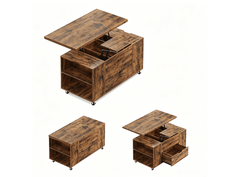  Table basse relevable sur roulettes, bois et métal, rustic brown, 50,5 x 100 x 53 cm  - Conforama A