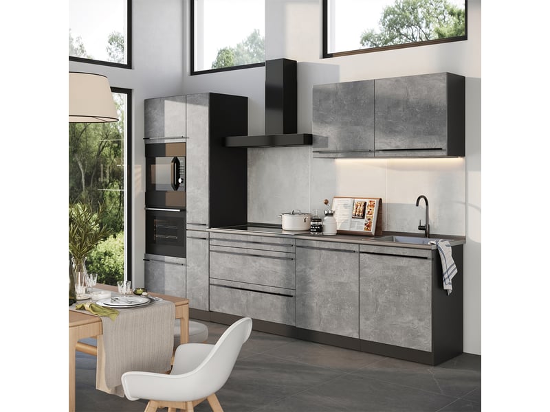  Vicco cuisine, bétonanthracite, 310cm plan de travail chêne doré  - Conforama C