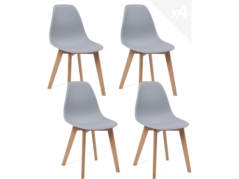  Lot de 4 chaises de cuisine scandinaves nao grises avec pieds en hêtre clair 651-NAO - Conforama A