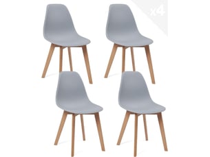 Lot de 4 chaises de cuisine scandinaves nao grises avec pieds en hêtre clair