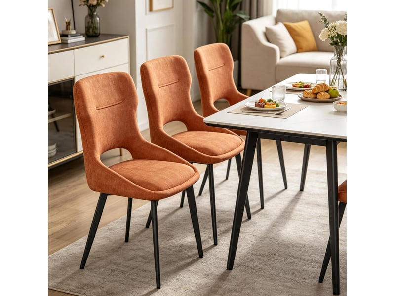  Chaise de salle à manger 48x45x86cm, orange, pieds métal, accoudoirs, lot de 4  - Conforama D