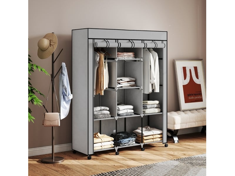 Armoire en tissu avec 8 étagères et 2 tringles, fermeture zippée, pour chambre, gris clair, 125 × 43 × 162,5 cm - Conforama C
