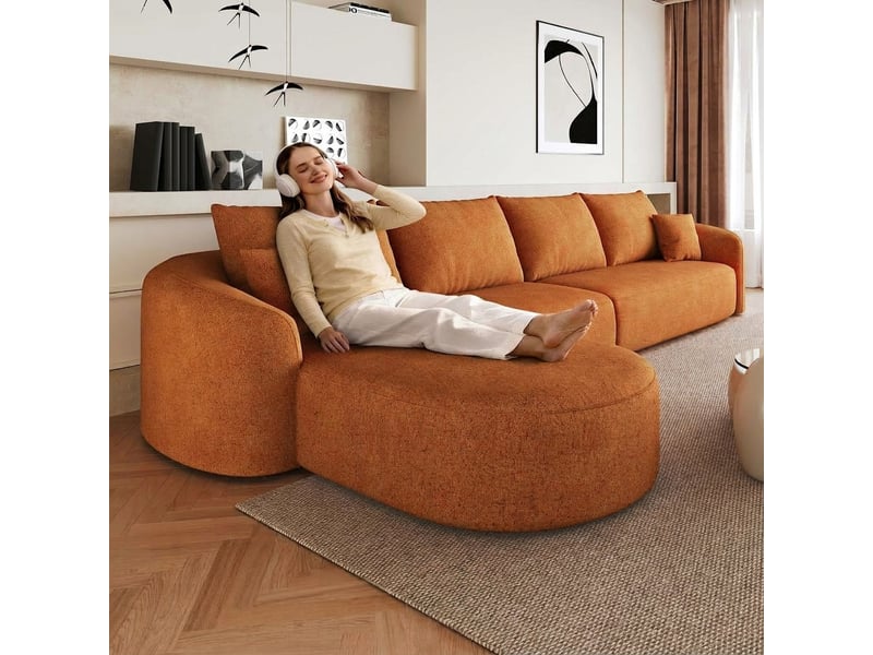  Canapé d'angle en l 336 cm modulable en tissu chenille sans montage canapé 4 places orange  - Conforama C