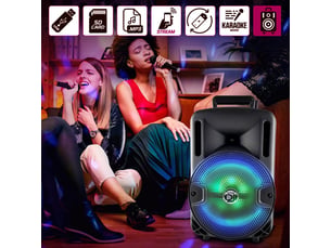 Enceinte mobile party karaoké dj sono pa batterie 8 400w à leds rvb usb-sd-bt + micro vhf mydj djoon08 + ovni