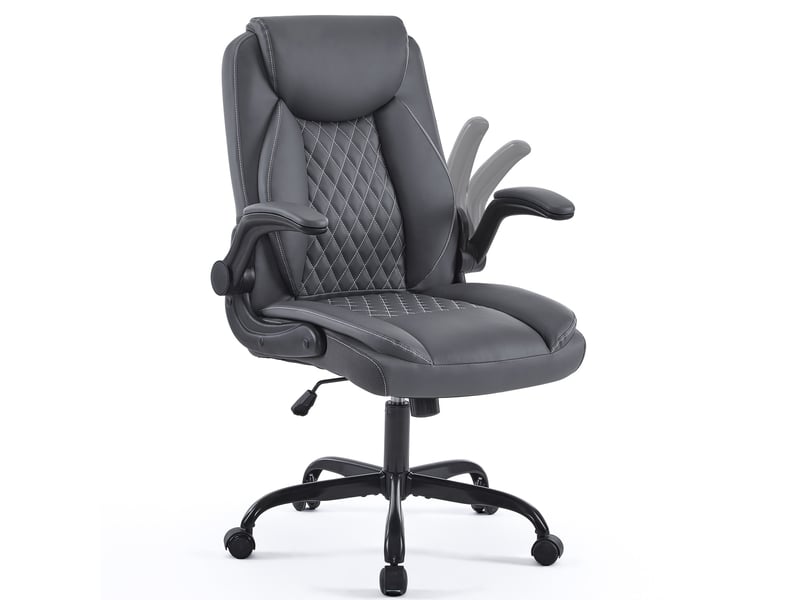 Fauteuil de bureau ergonomique grise en similicuir avec accoudoirs relevables - Conforama A