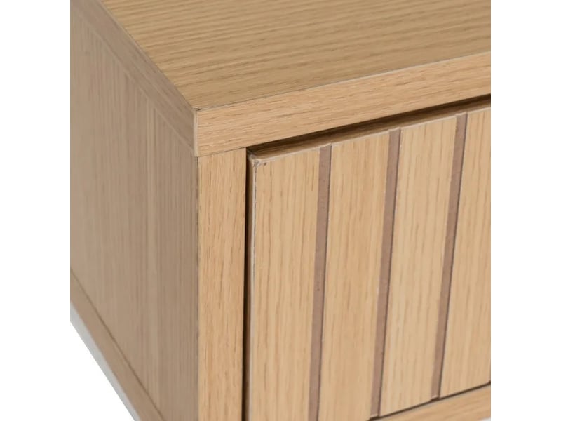  Table console meuble d'entrée effet bois clair en structure métalique blanche à 2 tiroirs à façades rainurées - longueur 100 x profondeur 30 x hauteur 75 cm  - Conforama C