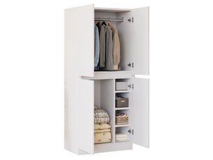 Armoire chambre 70x40x170 cm - penderie 2 portes, compartiments de rangement, espace de stockage, blanc