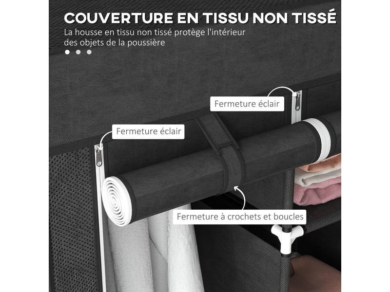  Armoire penderie en tissu pliable 5 étagères 3 tiroirs 125x43x162,5 cm  - Conforama E