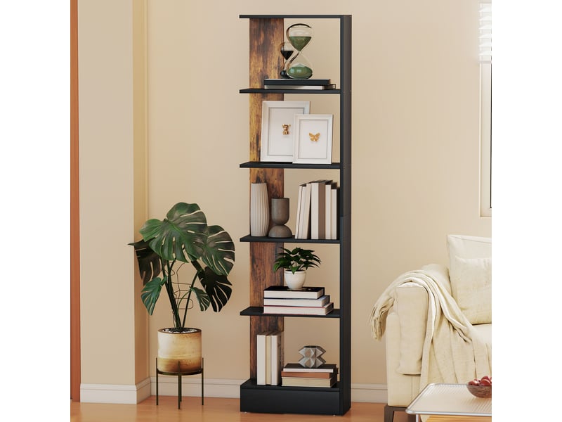  Bibliothèque moderne en bois à 5 niveaux, gain de place, 45 x 21 x 170 cm, marron et noir  - Conforama D