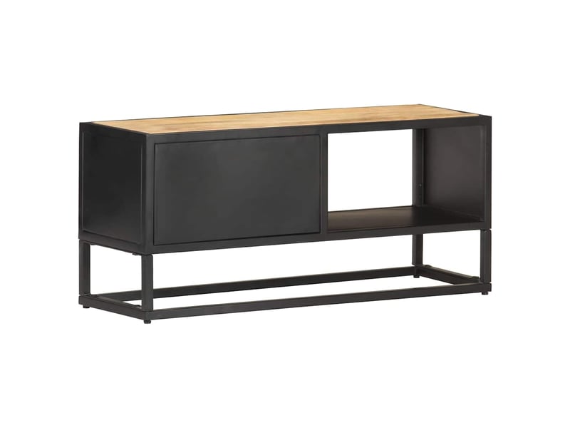  Meuble tv - banc tv - meuble de rangement avec porte sculptée 90x30x40 cm bois de manguier brut  - Conforama D