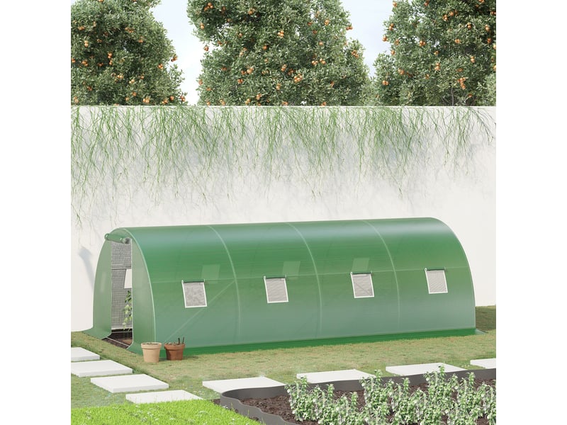  Serre tunnel jardin 18 m², 6lx3lx2h m, 8 fenêtres, porte zippée enroulable, acier galvanisé, pe haute densité, vert.  - Conforama D