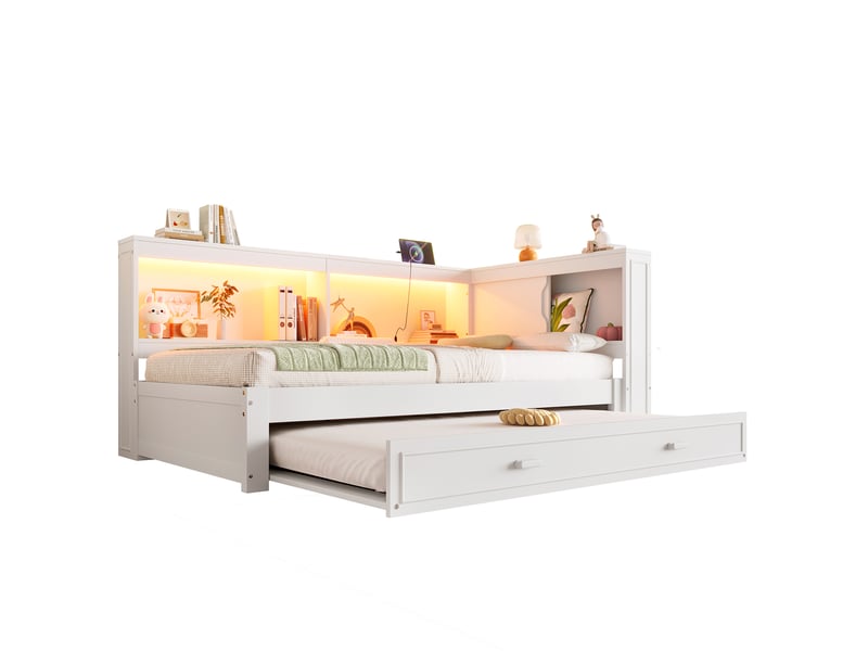  Lit gigogne 90x200 cm coloris blanc led pin lit enfant blanc - Conforama A