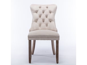 Lot de 2 chaises de salle à manger en velours beige capitonné, clous décoratifs, bois massif, haut de gamme