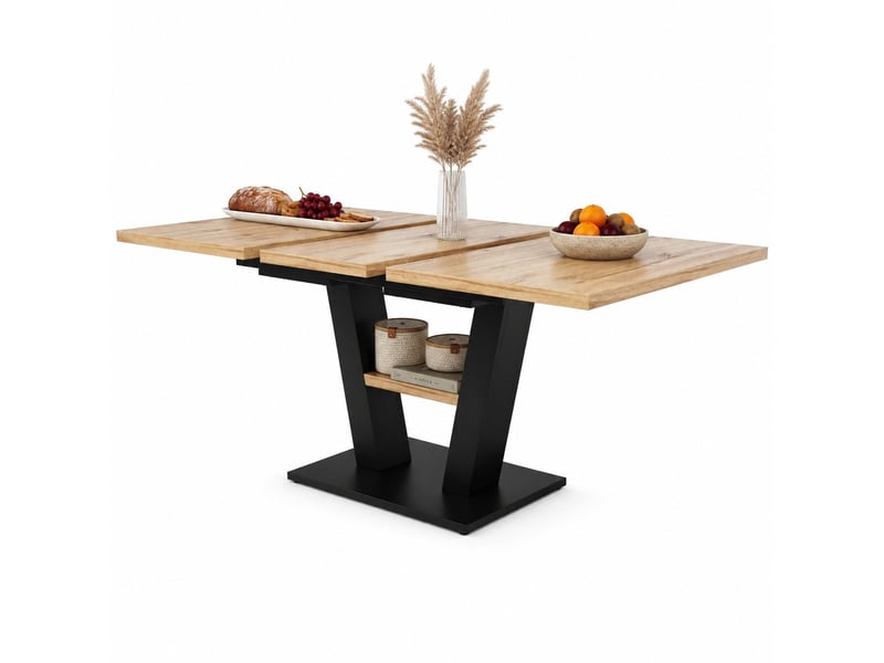  Table de salle à manger extensible 6 à 8 personnes en mdf 118–157×70×75 cm noir et naturel  - Conforama A